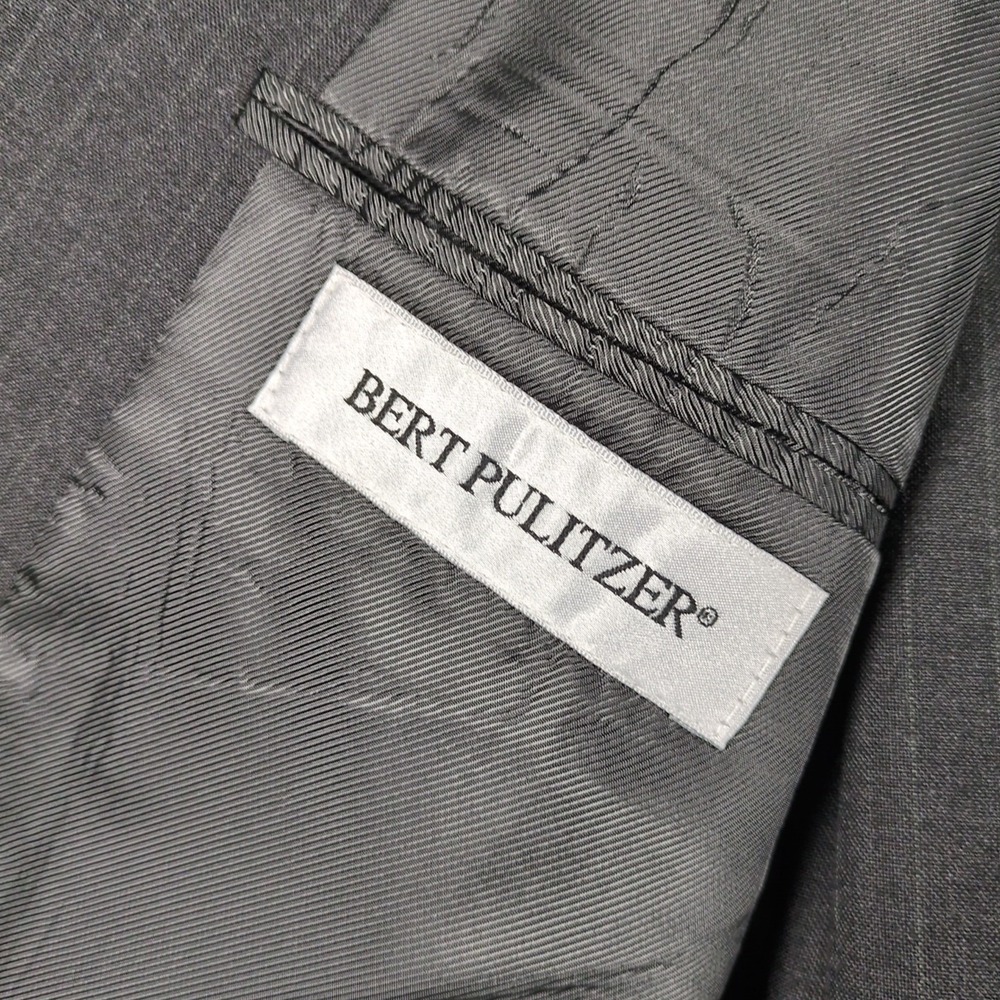Vtg Bert Pulitzer Men's Suit 48R Pant 42x32 Wool Blend 2pc Black Stripe 2 Button - Picture 8 of 10